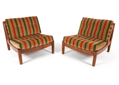 PAIR CARL STRAUB STYLE OAK LOUNGE CHAIRS C. 1970S