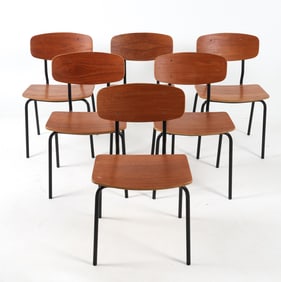 (6) SCANDINAVIAN TEAK & METAL DINING CHAIRS
