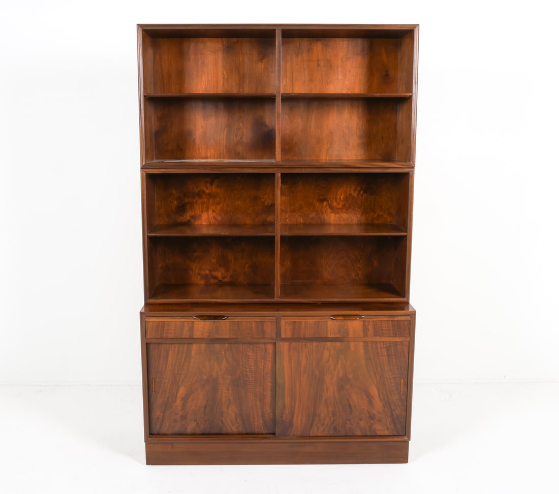 SVEND LANGKILDE BIRCH MODULAR BOOKCASE CABINET: Circa 1960s. Adjustable shelves. In (3) sections that are able to be separated. Dimensions: As Displayed H 70.75" x W 43.75" x D 15". Condition: Minor scuffs and thin scratches. Wear consistent with a