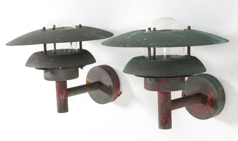 PAIR OF NORDLUX COPPER OUTDOOR SCONCES C. 1970S