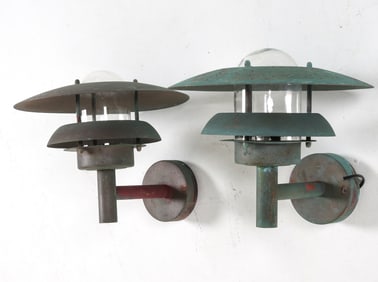 PAIR OF NORDLUX COPPER OUTDOOR SCONCES C. 1970S