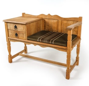 HENNING KJAERNULF STYLE OAK PHONE BENCH C. 1970S