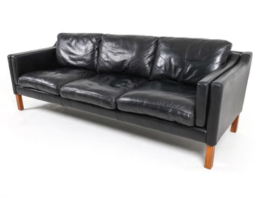 BORGE MOGENSEN STYLE DANISH BLACK LEATHER SOFA