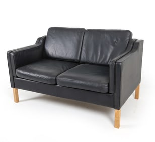 MOGENSEN STYLE DANISH LEATHER LOVESEAT SOFA