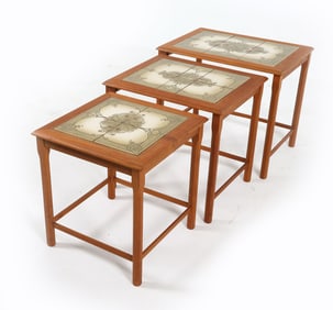 KJAERNULF STYLE DANISH TEAK & TILE NESTING TABLES