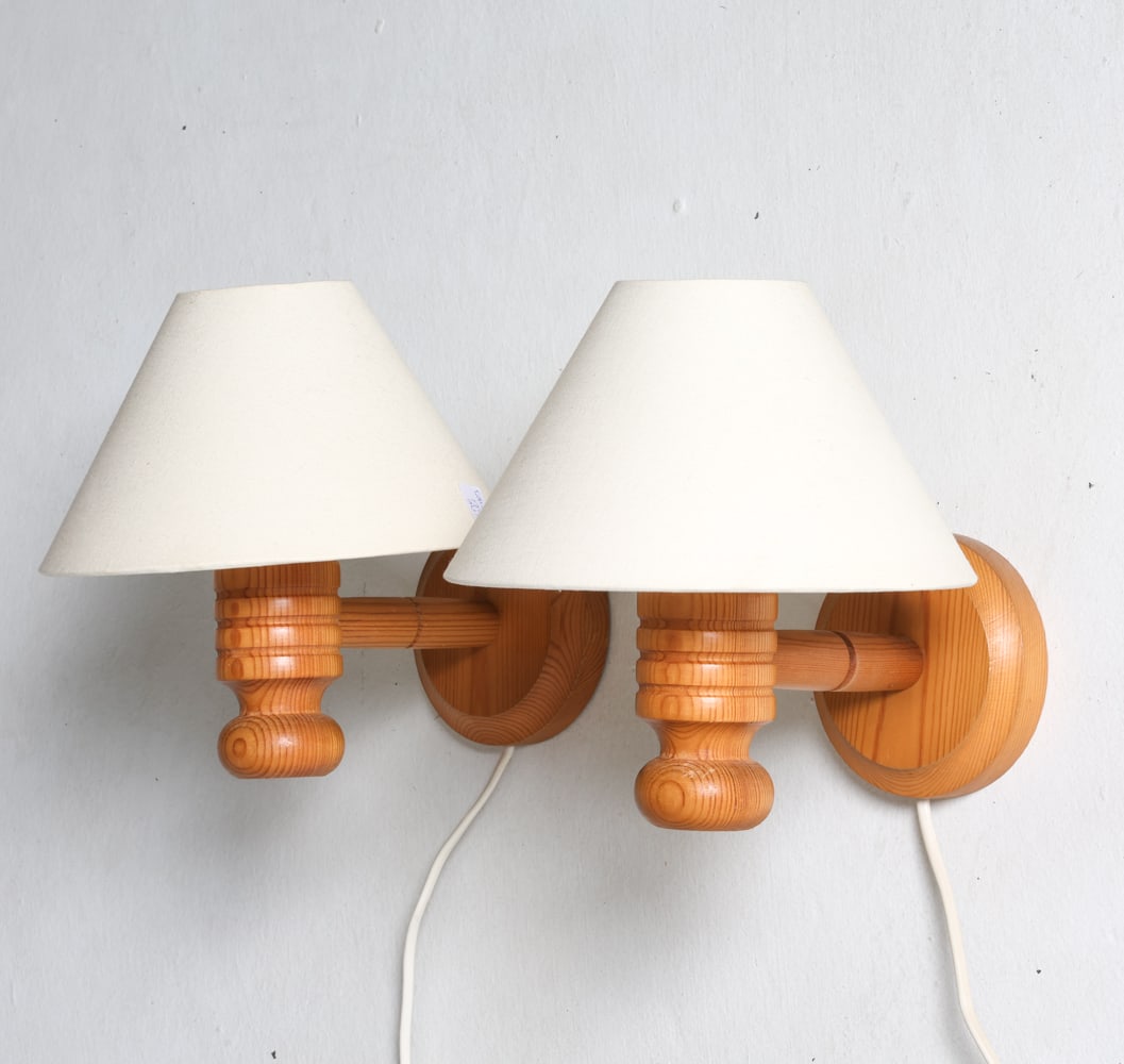 PAIR OF SWEDISH PINE WALL SCONCES C. 1970S (1 of 13)