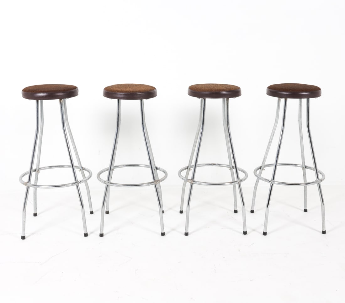 (4) DANISH CHROME & WOOL BAR STOOLS C. 1960S (1 of 12)
