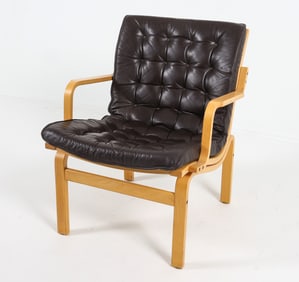 ALVAR AALTO STYLE BEECH & LEATHER LOUNGE CHAIR