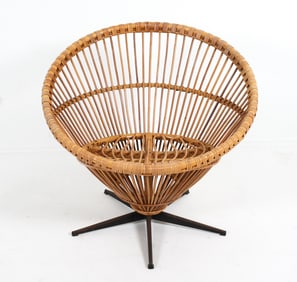 SCANDINAVIAN BAMBOO & RATTAN LOUNGE CHAIR C. 1960S