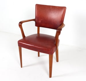 SWEDISH ART DECO LEATHER ARMCHAIR C. 1940S