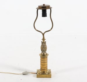 ANTIQUE SCANDINAVIAN BRASS OWL TABLE LAMP