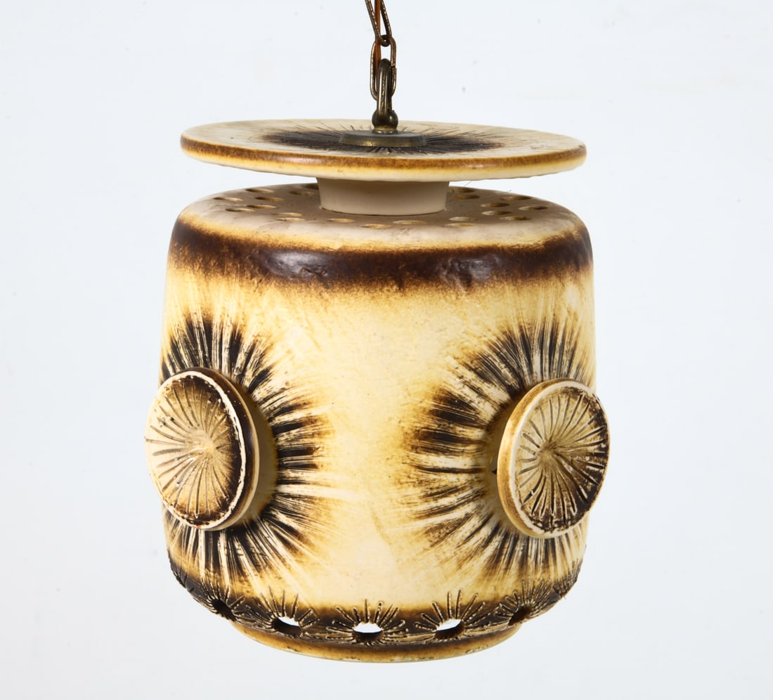 DANISH CERAMIC PENDANT LIGHT C. 1970S: Dimensions: H12.5" x Dia. 9.25". Condition: Few scuffs. Wiring untested.