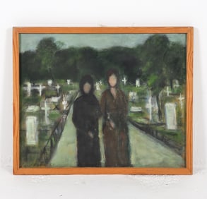 DANISH CEMETERY GRAVESTONE PAINTING O/C C. 1960S