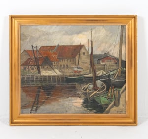 DANISH HARBOR PAINTING O/C 20TH C.