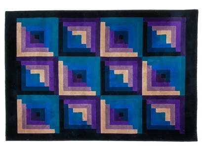 VINTAGE MISSONI WOOL RUG: Manufactured by T & J Vestor. Italy, circa 1980s. Label attached. Dimensions: L 63" x W 94.5" Condition: Small stain.
