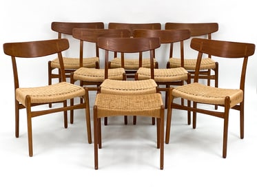 (8) HANS WEGNER CH-23 TEAK & RATTAN DINING CHAIRS