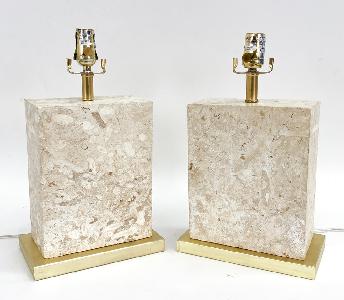 PAIR OF TRAVERTINE & BRASS TABLE LAMPS (1 of 13)