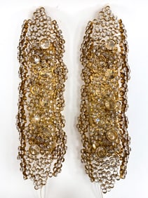 PAIR OF ART DECO STYLE BRASS & GLASS SCONCES