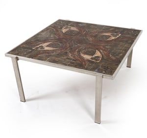 OX ART CHROME & CERAMIC COFFEE TABLE C. 1960S