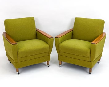 PAIR OF GERMAN WALNUT LOUNGE CHAIRS, C. 1960S