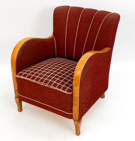 SWEDISH ART DECO WOOL LOUNGE CHAIR, C. 1940S