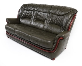 DANISH LEATHER & BEECH SOFA C. 1980S