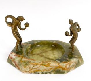 AUSTRIAN MARBLE & BRONZE FIGURINE TRAY