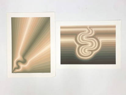 (2) ROY AHLGREN (AMERICAN, 1927-2011) SILKSCREENS: "Embryo", 1982, 67/130, pencil signed. "Precession", 1981, A/P 8/20, pencil signed. Dimensions: L 30" x W 22.25" Condition: Small folds to corners, light handling marks.