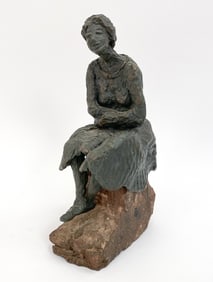 BRONZED PLASTER SCULPTURE OF WOMAN SEATED