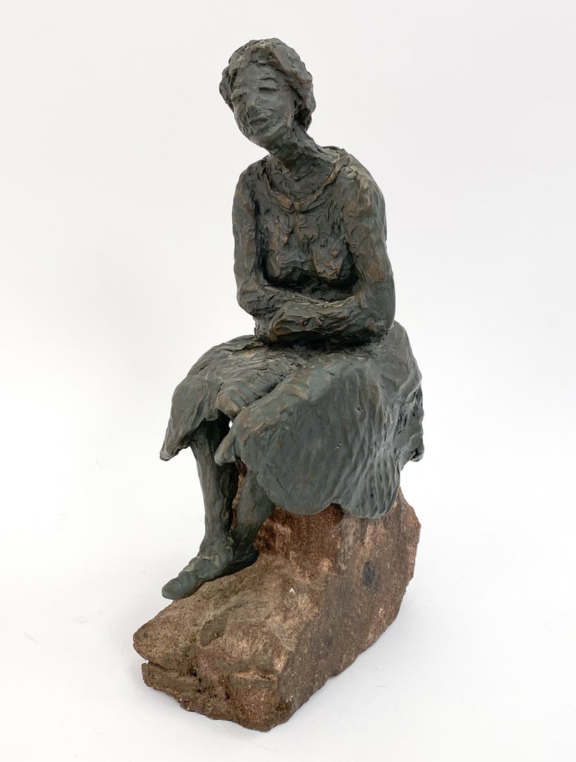 BRONZED PLASTER SCULPTURE OF WOMAN SEATED (1 of 11)