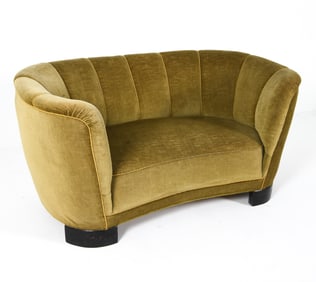 MID-CENTURY DANISH MOHAIR BANANA SOFA C. 1950S