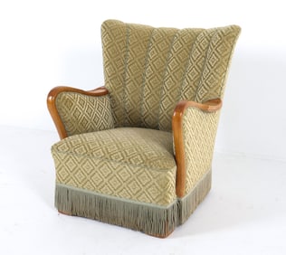 1940'S DANISH HIGHBACK MOHAIR LOUNGE CHAIR