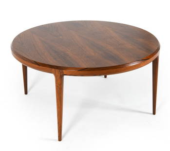 JOHANNES ANDERSEN ROSEWOOD COFFEE TABLE C. 1960S: For CFC SIlkeborg. Dimensions: H 19.5" x Dia. 39". Condition: Thin surface scratches. Wear consistent with age and use. PER F113