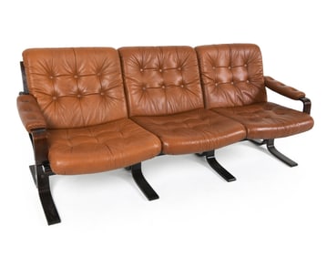 SCANDINAVIAN BEECH & LEATHER SOFA C. 1960S