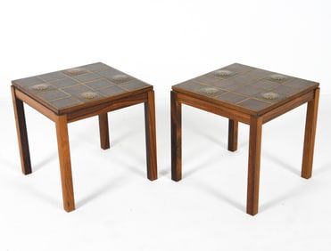 PAIR DANISH ROSEWOOD & TILE SIDE TABLES C. 1960S