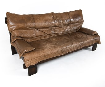 SCANDINAVIAN BRUTALIST PINE & LEATHER SOFA