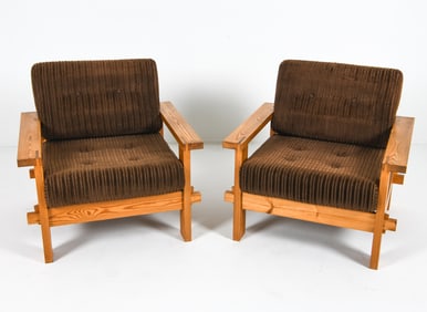 PAIR OF SCANDINAVIAN PINE LOUNGE CHAIRS C. 1970S