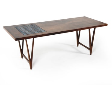 E. W. BACH DANISH TEAK & TILE COFFEE TABLE C 1960S
