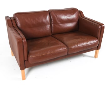 BORGE MOGENSEN STYLE DANISH LEATHER LOVESEAT SOFA