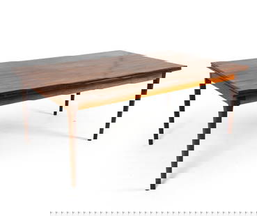 DANISH ROSEWOOD EXTENDING DINING TABLE C. 1960S: (2) Leaves included, stored within table. Made by N. O. Mobler.Dimensions: H 29" x W 70" x D 41". Leaves W 22.75".Condition: Minor scuffs and surface scratches. Wear consistent with age and use.PER E0