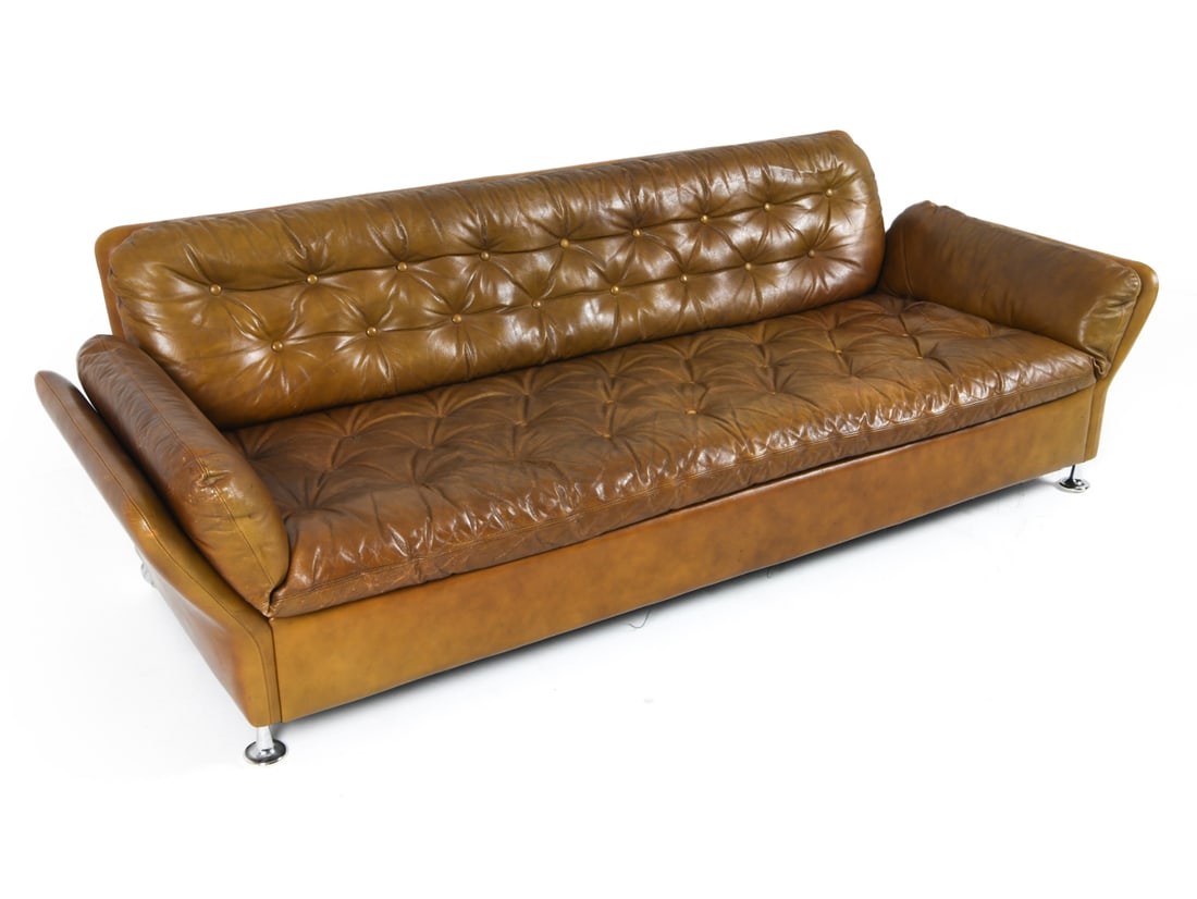 MID-CENTURY DANISH TUFTED LEATHER SOFA C. 1970S (1 of 14)