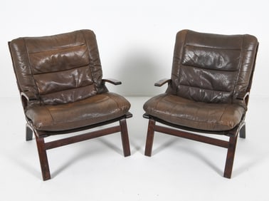 PAIR OF FARSTRUP BEECH & LEATHER EASY CHAIRS