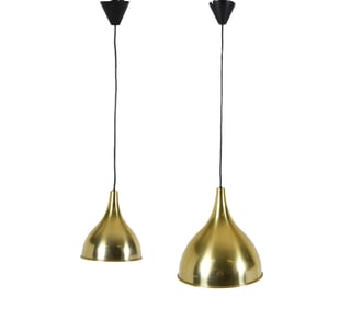 PAIR SCANDINAVAN BRASS TONED PENDANT LIGHTS 1960S