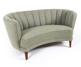 DANISH WOOL & BEECH BANANA SOFA C. 1950S