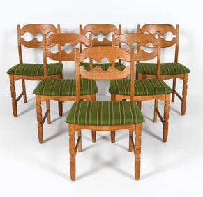 (6) HENNING KJAERNULF OAK RAZORBLADE DINING CHAIRS