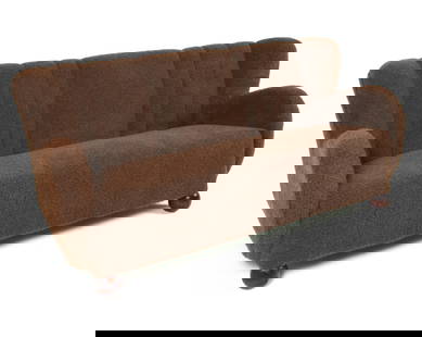 MARTA BLOMSTEDT LAMBS WOOL SOFA C. 1960S: Brown lambs wool upholstery with beech legs. Scandinavian, circa 1960s. Dimensions: H 36.5" x W 70" x D 30.5" x SH 18". Condition: Minor scuffs and dings to legs. Wear consistent with age and use. PER