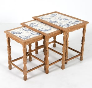 DANISH OAK & TILE NESTING TABLES C. 1970S
