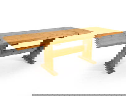 SWEDISH PINE EXTENDING DINING TABLE C. 1970S: (2) Leaves included. Dimensions: H 29" x W 63" x D 35.5". Leaves W 17.5". Condition: Slight sun fading to top. Some water spots to legs. Wear consistent with age and use. PER E014