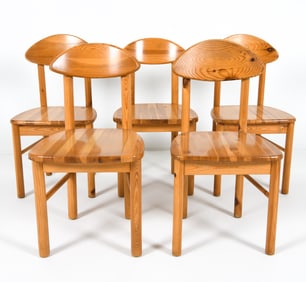 (5) DAUMILLER STYLE DANISH PINE DINING CHAIRS