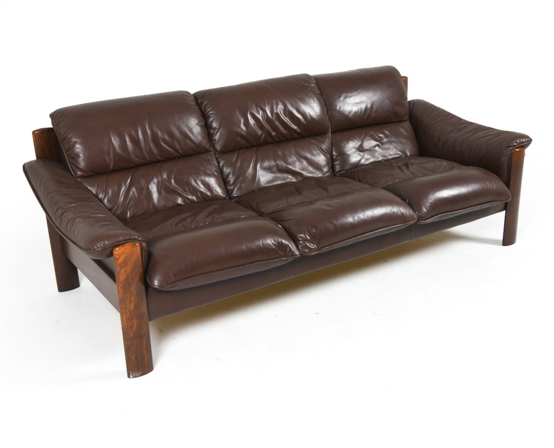 DANISH BEECH & LEATHER SOFA C. 1960S (1 of 14)